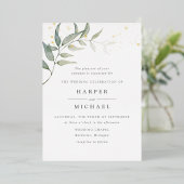 Waterverf bladgoudshimmer bruiloft folie uitnodiging (Staand Voorkant)