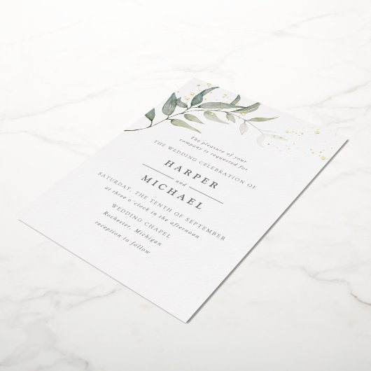 Waterverf bladgoudshimmer bruiloft folie uitnodiging (Gedraaid)