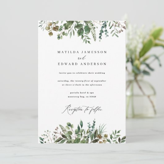 Waterverf bladgroen botanisch bruiloft aankondiging (Staand voorkant)