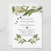 Waterverf Bladgroen Bruiloft Repetitie Diner Kaart (Voorkant)