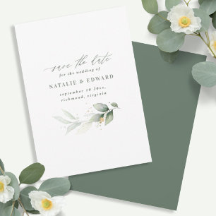 Waterverf bladgroen en metalen gouden bruiloft save the date