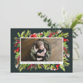 Waterverf bladgroen kerst geboorteaankondiging feestdagenkaart (Staand voorkant)