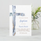 waterverf blauw agaat kruis doop kaart (Staand voorkant)