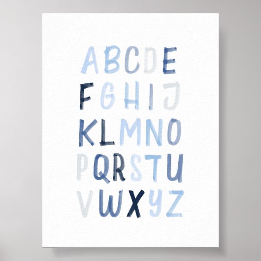 Waterverf blauw alfabet poster (Voorkant)