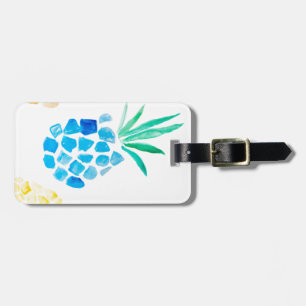 Waterverf blauw anananas bagagelabel