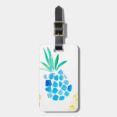 Waterverf blauw anananas bagagelabel (Voorkant verticaal)