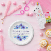 Waterverf blauw anemonpapier bord (Feest)