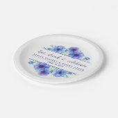 Waterverf blauw anemonpapier bord (Gekanteld)