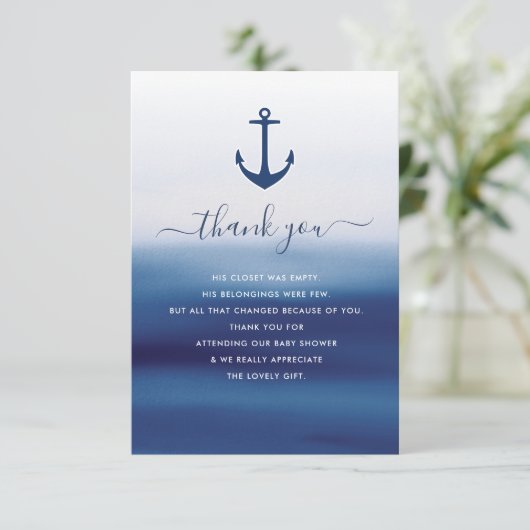 waterverf blauw anker baby shower dank u kaart (Staand voorkant)