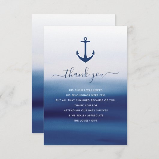 waterverf blauw anker baby shower dank u kaart (Voorkant / Achterkant)