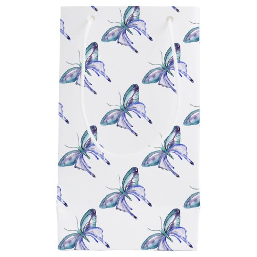 Waterverf blauw Aqua Paarse vlinder Klein Cadeauzakje (Voorkant)