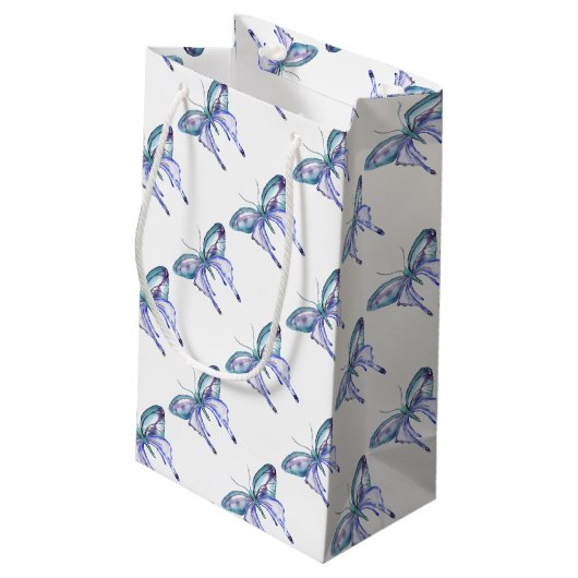 Waterverf blauw Aqua Paarse vlinder Klein Cadeauzakje (Achterkant Gekanteld)