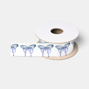 Waterverf blauw Aqua Paarse vlinder Satijnen Lint