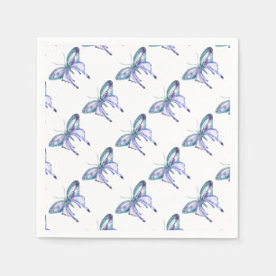 Waterverf blauw Aqua Paarse vlinder Servet