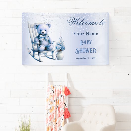 Waterverf Blauw Baby Beer Baby shower Welkom Spandoek (Insitu)