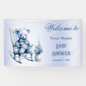 Waterverf Blauw Baby Beer Baby shower Welkom Spandoek (Horizontaal)