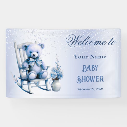 Waterverf Blauw Baby Beer Baby shower Welkom Spandoek (Horizontaal)