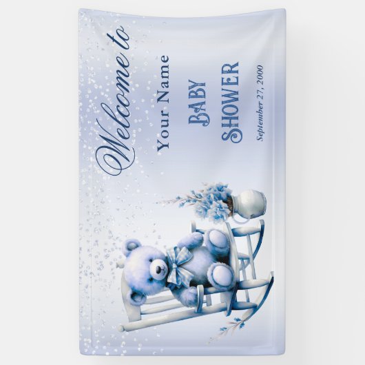 Waterverf Blauw Baby Beer Baby shower Welkom Spandoek (Verticaal)