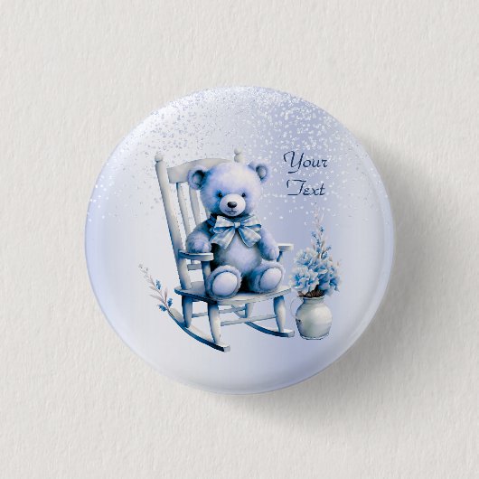 Waterverf Blauw Baby Beren Button (Voorkant)