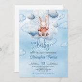 Waterverf blauw baby konijntje op schommel in de l kaart (Voorkant / Achterkant)