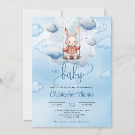 Waterverf blauw baby konijntje op schommel in de l kaart