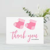 Waterverf Blauw Baby Meisje Booties Baby shower Bedankkaart (Staand voorkant)