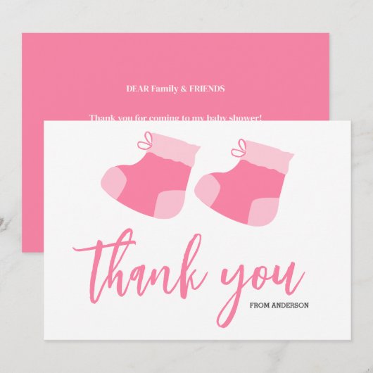 Waterverf Blauw Baby Meisje Booties Baby shower Bedankkaart (Voorkant / Achterkant)