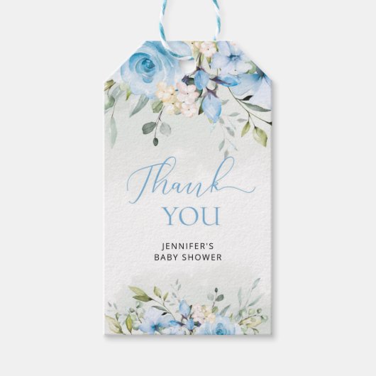 Waterverf blauw baby shower cadeau labels cadeaulabel (Voorkant)