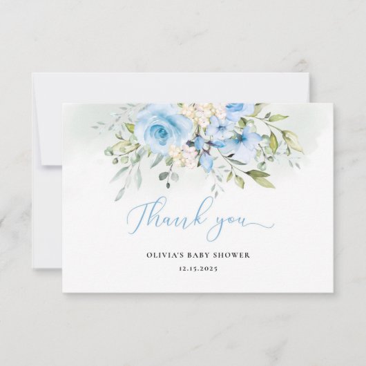 Waterverf blauw baby shower dank u uw kaart (Voorkant)