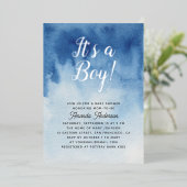 Waterverf blauw baby shower. Het is een jongen gou Folie Uitnodiging (Staand Voorkant)