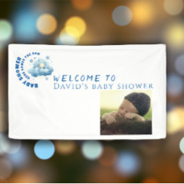 Waterverf blauw baby shower jongen foto welkom spandoek