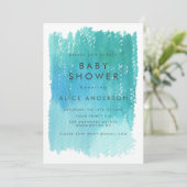 Waterverf blauw Baby shower uitnodigen Kaart (Staand voorkant)
