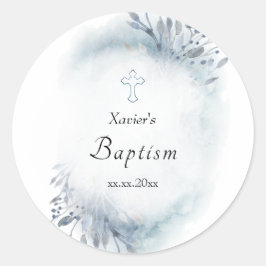waterverf blauw blad | Baptisme Ronde Sticker