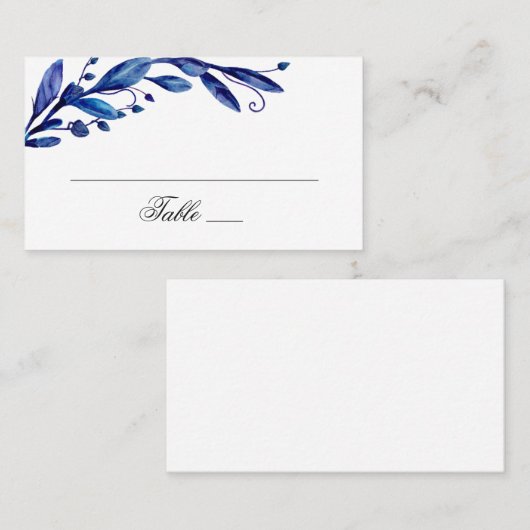 Waterverf blauw blad. Marine botanische bruiloft Plaatskaartje (Voorkant / Achterkant)