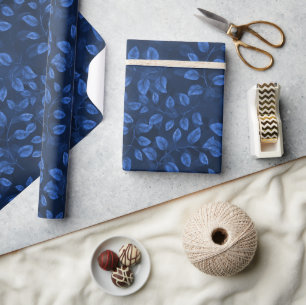 Waterverf blauw blad patroon cadeaupapier