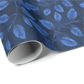 Waterverf blauw blad patroon cadeaupapier (Rol Hoek)