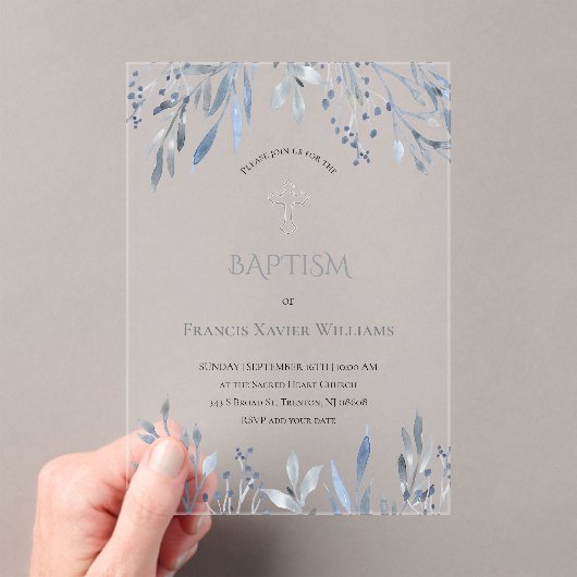 waterverf blauw bladerblad acryl uitnodigingen (Insitu (Draagbaar))