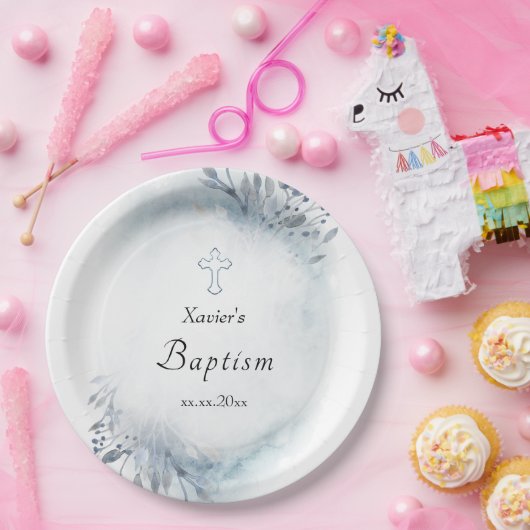 waterverf blauw bladerblad Baptisme Papier Bord (Feest)