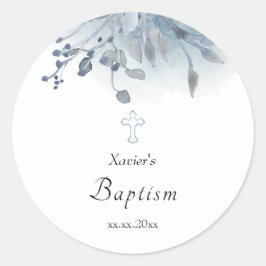 waterverf blauw bladerblad ronde sticker