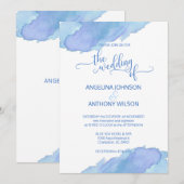 Waterverf Blauw Blauwgroen Aqua Bruiloft Uitnodigi Kaart (Voorkant / Achterkant)