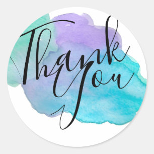 Waterverf blauw blauwgroen paarse dank u sticker
