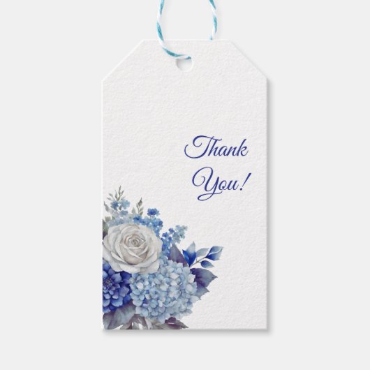 Waterverf Blauw Bloem Boeket-Bruiloft Dank u Cadeaulabel (Voorkant)