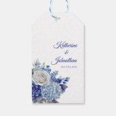 Waterverf Blauw Bloem Boeket-Bruiloft Dank u Cadeaulabel (Achterkant)