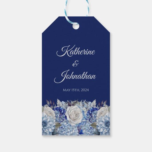 Waterverf Blauw Bloem Boeket-Bruiloft Dank u Cadeaulabel (Achterkant)