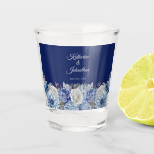 Waterverf Blauw Bloem Boeket-Geld/Schot Dans- Shot Glas