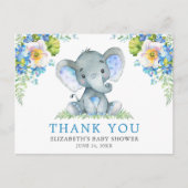 Waterverf Blauw Bloem Motief Olifant Baby Shower Briefkaart (Voorkant)