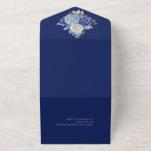 Waterverf Blauw Bloemboeket-Bruiloft- All In One Uitnodiging (Buitenkant)