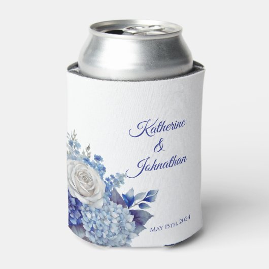 Waterverf Blauw Bloemboeket-Bruiloft- Blikjeskoeler (Blikje Voorkant)