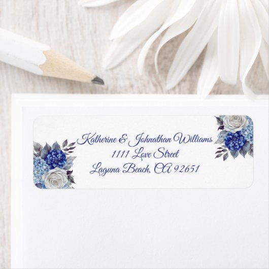 Waterverf Blauw Bloemboeket-Bruiloft- Etiket (Insitu)