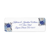 Waterverf Blauw Bloemboeket-Bruiloft- Etiket (Voorkant)